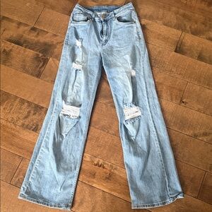 Sky Blue Distressed Flare Jeans